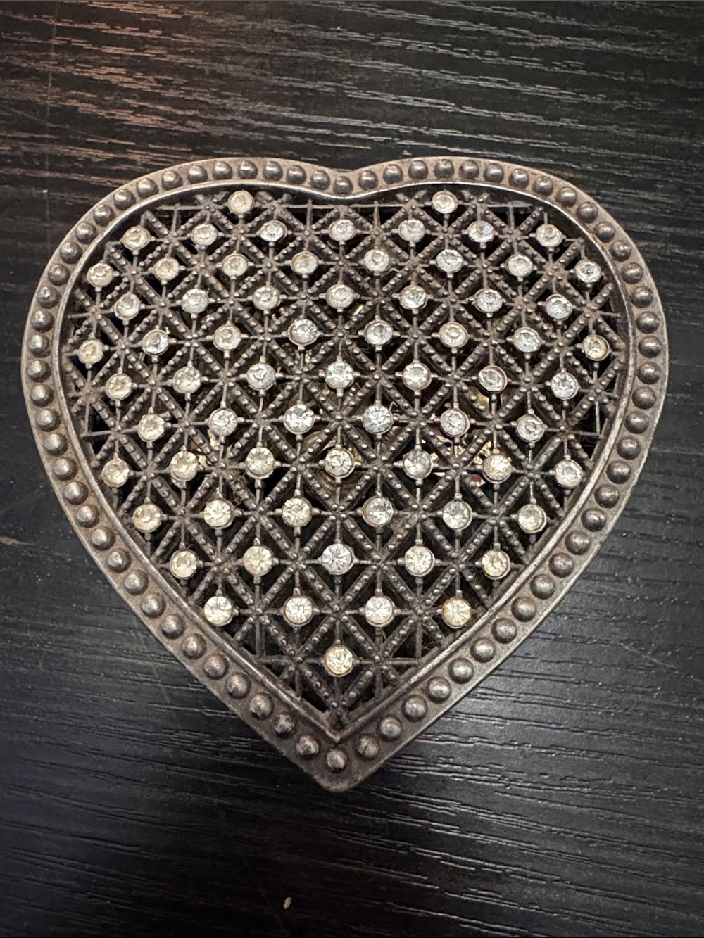 Heart-Shaped Crystal Accent Jewelry Box - Silver Tone
